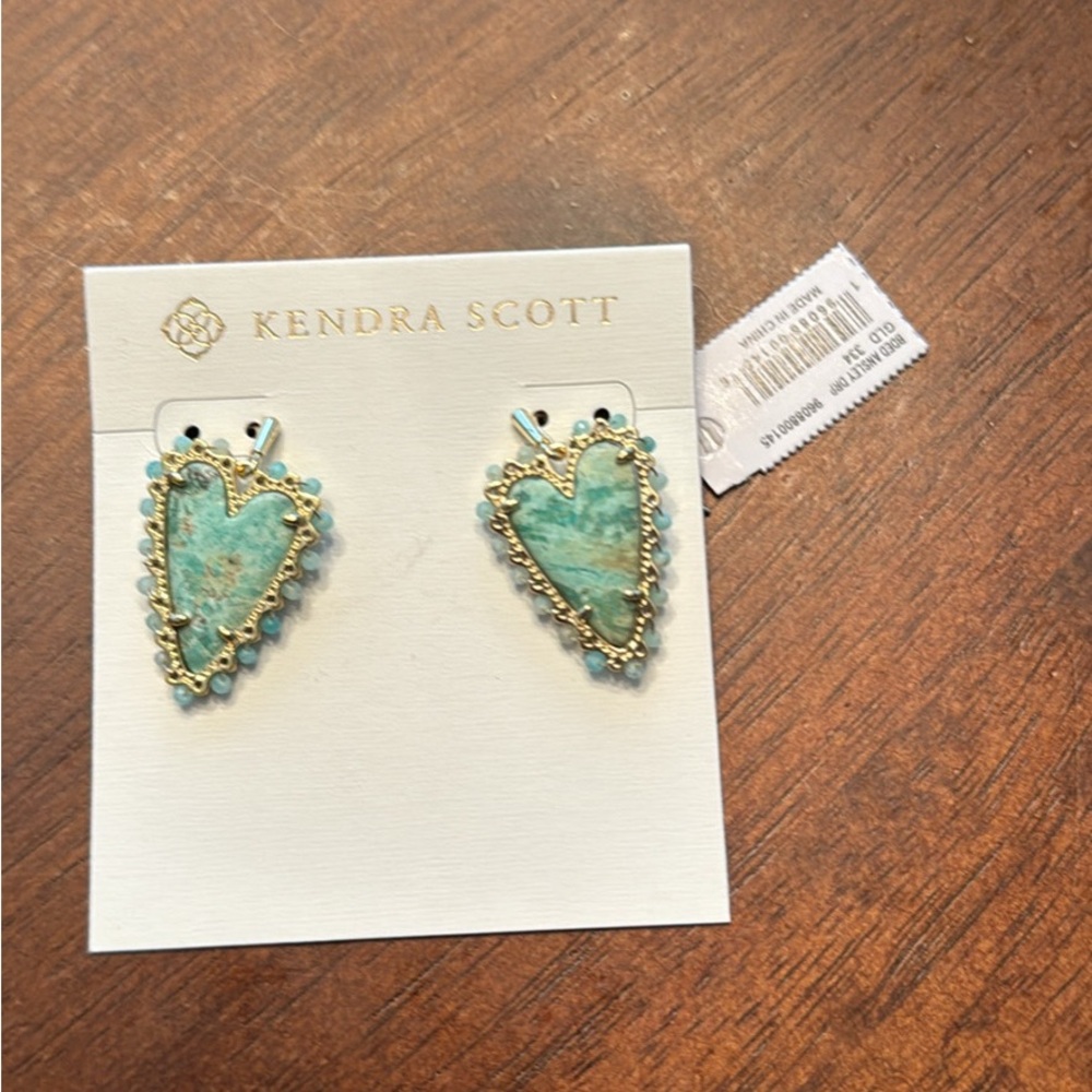 Kendra Scott Gold and Aqua Heart Earrings